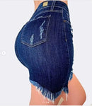 Denim Skirt Women Summer Skirts Hole High Waist Stretch Ripped Pockets Distressed Washed Hip Wrap Above Knee 2025 Streetwear