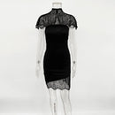 Vestido de Festa de Renda Preta Elegante - Cintura Alta e Costas Abertas