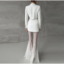 Women Pleated Elastic High Waist Fashion Evening Party Trousers See Through Mesh Pleated Flare Pants 2025 Summer Gown Chic Pants