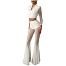 Women Pleated Elastic High Waist Fashion Evening Party Trousers See Through Mesh Pleated Flare Pants 2025 Summer Gown Chic Pants