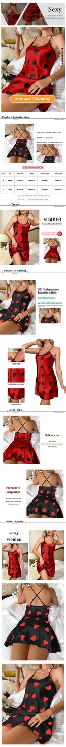 Camisola Feminina Sexy com Estampa de Coração e Alças Finas - Pijama Loungewear Verão