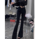Fashion V High Waist Black Flare Pants Women 2025 Summer Korean Slim Fit Wide Leg Trousers Ladies Streetwear Bell Bottom Pants