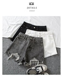 Denim Shorts Women High Waist Slender Korean Fashion Summer Frayed Buttons Zipper Tassel Loose Solid All-match Streetwear Chic