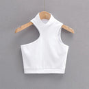 Women High Neck Crop Tank Top With Cut Out Detail Active Asymmetric Crop Tank Top