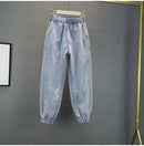 High waisted Jeans For Summer 2025 New Loose Elastic waist Hot pressed Diamond Pants Women's Casual Denim Trousers