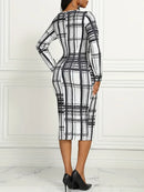 Women's Floral Print Midi Dress Plaid Pattern Ladies Long Skirt