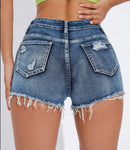 Ripped Raw Denim Shorts For Women Fashion A-line Hem Female Summer Hot Pants Streetwear Blue Clothing Skinny Sexy Retro Leisure