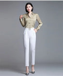 White Pants Women Elastic High-waisted Haren Pants Fashion Wild Professional Suit Pants Office Ladies Trousers Black Khaki Pants