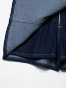 Women Casual Navy Blue Denim Shorts Set V-neck Short Sleeves Cropped Shirt High Waist Solid Color Shorts Skirt Female Suits