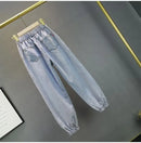 High waisted Jeans For Summer 2025 New Loose Elastic waist Hot pressed Diamond Pants Women's Casual Denim Trousers