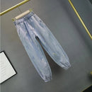 High waisted Jeans For Summer 2025 New Loose Elastic waist Hot pressed Diamond Pants Women's Casual Denim Trousers