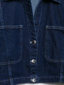 Women Casual Navy Blue Denim Shorts Set V-neck Short Sleeves Cropped Shirt High Waist Solid Color Shorts Skirt Female Suits