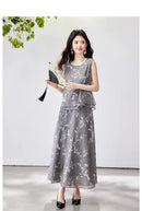 VIMLY Chinese Style Floral Print Skirt Set Women 2026 Summer Outfit Sleeveless Top Maxi Skirt Lady Two Piece Clothing Set A6121