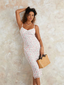 Vestido Feminino Floral sem Manga com Alças Finas - Festa Coquetel Praia