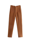 High Waist Solid Pants for Women Casual Basic Ankle Trousers with Pockets Zipper Fly Office Wear Pants Pantalones Mujer
