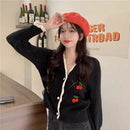 New Women Spring Autumn Knitted Cardigan Sweater V-neck Cropped Short Tops Korean Retro Outerwear Long Sleeve Sweaters Tops
