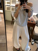 Elegant White Wide Leg Pants Women Fashion Streetwear Linen Black Baggy Pants Summer Korean High Waist Casual Straight Trousers