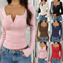 Women Y2K Lace Button Tops Autumn Spring Long Sleeve Solid Fashion T-shirts Slim Sexy Basic Pullover Shirt Casual Street Clothes
