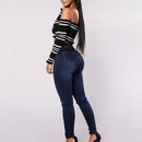 Women Elegant Vintage Stretch Bodycon Jeans Fashion Casual Double Breasted High Waist Skinny Denim Pants Trousers