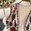 Vestê Feminino de Crochê com Bordado Floral e Decote V - Vintage Folk Tricô Primavera Outono