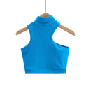 Women High Neck Crop Tank Top With Cut Out Detail Active Asymmetric Crop Tank Top