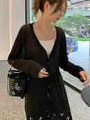 Women's Cardigan New V-neck Long Sleeved Female Shirt Female Jumpers Sun Protection Woman Top Spring Summer Knitted Cardigan