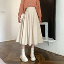 Fashion High Waist Pleated Skirt Women Korean Elegant College Style Midi Skirt Ladies Autumn Winter Thick A-line Skirts