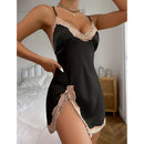 Camisola Feminina Luxuosa de Cetim Vermelho com Renda e Halter - Sexy Costas Abertas Noite