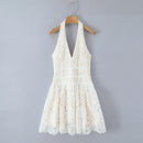 Vestido Feminino Branco com Renda Bordada e Halter - Sem Manga Costas Abertas Sexy Linha A Festa 2025