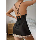 Camisola Feminina Luxuosa de Cetim Vermelho com Renda e Halter - Sexy Costas Abertas Noite