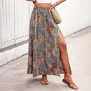 Bohemian Boho Retro Floral Print Skirts Women Indie Folk Summer High Waist A-Line Pleated Long Skirts Casual Holiday Beach Skirt