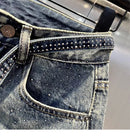 Oversize Retro Diamond Denim Mini Skirt for Women Summer High Waist Shiny Rivet Slim Skirts Gradient Black Grey Jean Skirts