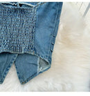 Faionable Denim ter Ne Crop Top And High Waist  Skirt Women's Set Summer Polyester Material Youthful Sle
