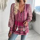 Boho lnspired Pink Floral Blouse Women V-neck Tassel Long Sleeve Bohemian Women Tops New Summer Fashion  Blouse Shirt For Women
