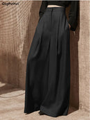 Wide Leg Pants Women Full Length High Waist Baggy Casual Solid Minimalist Pantalones De Mujer Thin Elegant Ropa Vintage Ladies