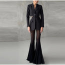 Women Pleated Elastic High Waist Fashion Evening Party Trousers See Through Mesh Pleated Flare Pants 2025 Summer Gown Chic Pants