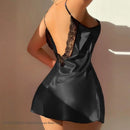 Camisola Feminina Sexy de Cetim com Renda e Alças - Lingerie Costas Abertas Loungewear Noite