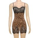 Vestido Mini de Renda com Estampa de Leopardo e Alças Finas - Praia e Festa