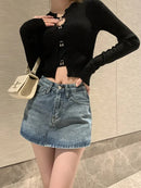Saia Jeans Feminina Mini com Cintura Alta Slim - Coreana Cute Verão