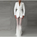 Women Pleated Elastic High Waist Fashion Evening Party Trousers See Through Mesh Pleated Flare Pants 2025 Summer Gown Chic Pants