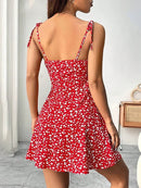 Vestido Curto Feminino Floral com Alças Finas - Sundress Praia Verão 2025