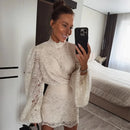 2026 New Women's Long Sleeve Design Fashion Openwork Lace Miniskirt Elegant Temperament Autumn Party Banquet Evening Dress