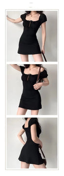 Vestido Mini Sexy com Manga Curta e Costas Abertas - Festa