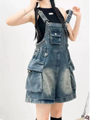 Jardineira Jeans Feminina Americana Vintage com Perna Larga - Casual Jovem