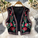 Vestê Feminino de Crochê com Bordado Floral e Decote V - Vintage Folk Tricô Primavera Outono