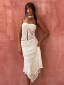 Lace Skirt 2 Piece-Set Women Sling Patchwork Tube Top High Waist Irregular Midi Skirts 2026 Summer Elegant Party Ladies Outfits