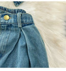 Faionable Denim ter Ne Crop Top And High Waist  Skirt Women's Set Summer Polyester Material Youthful Sle