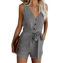 Macacão Feminino Casual Decote V com Short - Verão 2025