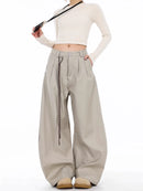High Waist Women Suit Pants Straight Office Ladies Korean Fashion Trousers Casual Button Loose Female Black Pants New 2025