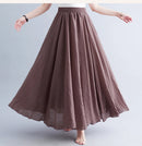 Boho Cotton Linen Beach Long Skirt Women Vintage Casual Solid A-line High Waist Dance Floor-Length Maxi Skirt Spring Summer New
